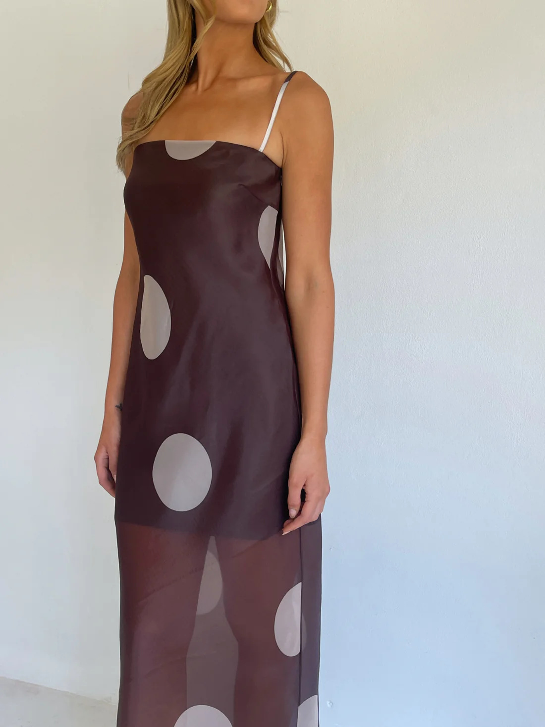 Women's Polka Dot Sheer Overlay Maxi Slip Dress
