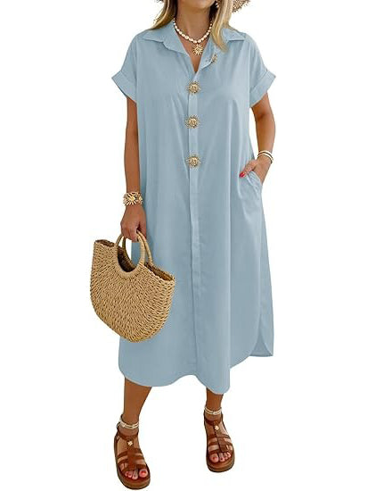 Women's Short Sleeve Beach Cover Up Shirt Dress