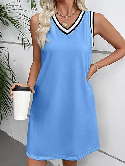 Women's Contrast V Neck Sleeveless Sports Dress