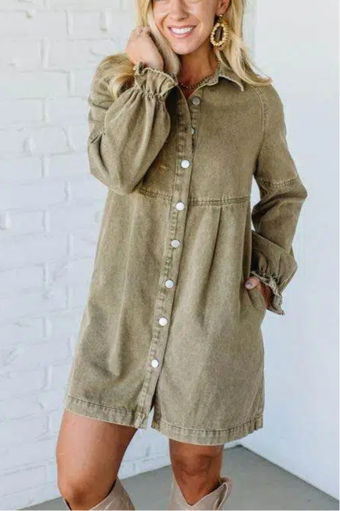 Vintage Washed Denim Shirt Dress