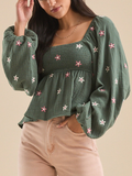 Lantern sleeve embroidered loose top(BUY 2 FREE SHIPPING)