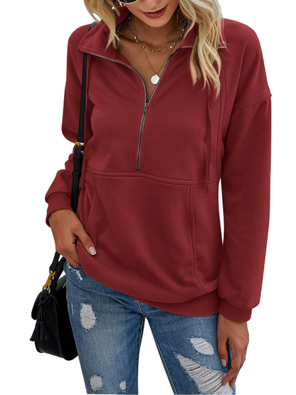 Womens Half Zip Sweatshirt With Kangaroo Pocket