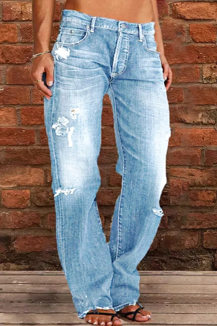 🔥🔥🔥🔥Ripped Low Waist Straight Leg Jeans(Buy 2 Free Shipping)
