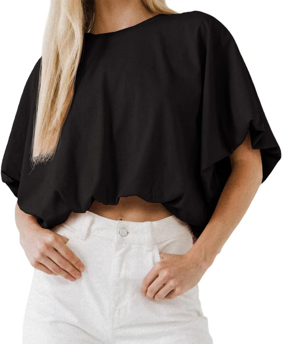 Women's Voluminous Bubble Hem Cropped Top