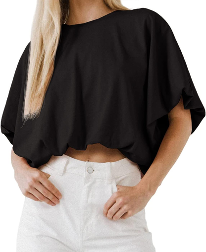 Women's Voluminous Bubble Hem Cropped Top