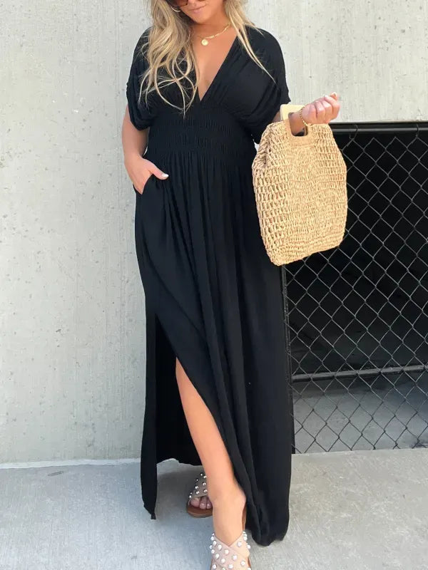 SLIT V-NECK EFFORTLESS MAXI LONG DRESS(Buy 2 Free Shipping)