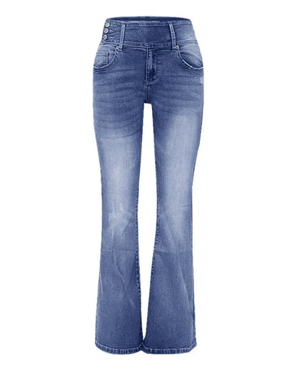 VINTAGE BUTTON SIDE DESIGN MID WAIST STRETCH FLARE JEANS(Buy 2 Free Shipping)