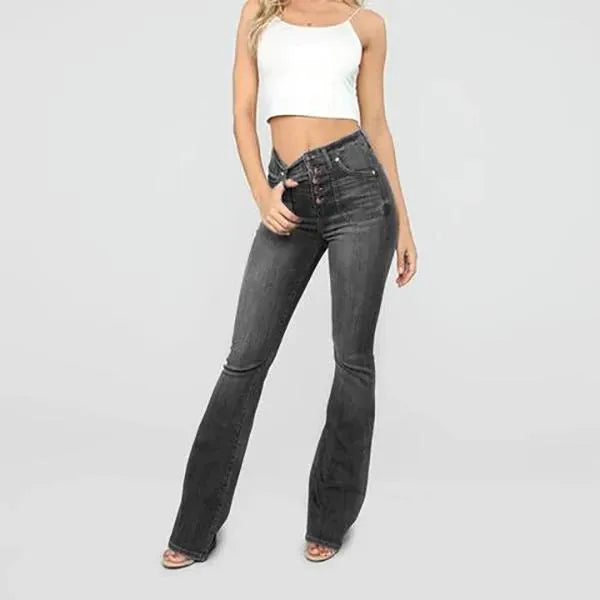 70S HIGH RISE STRETCHY BUTTONS BELL BOTTOM JEANS(Buy 2 Free Shipping)