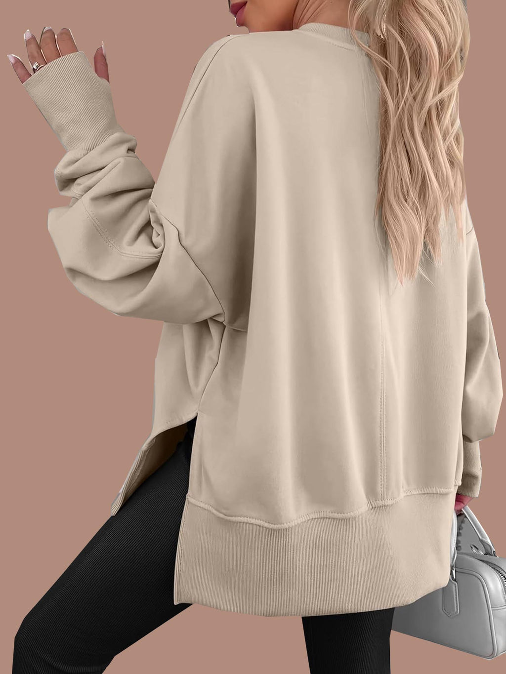 Women's Oversized Thumbhole Long Sleeve Side Slit Sweatshirt (Buy 2 Free Shipping)