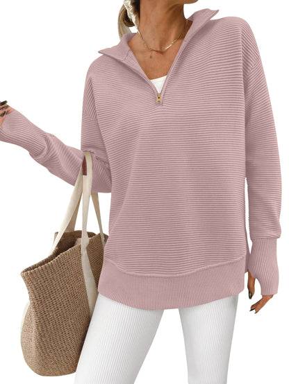 Women's Soft Textured Half Zip Long Sleeve Sweatshirt