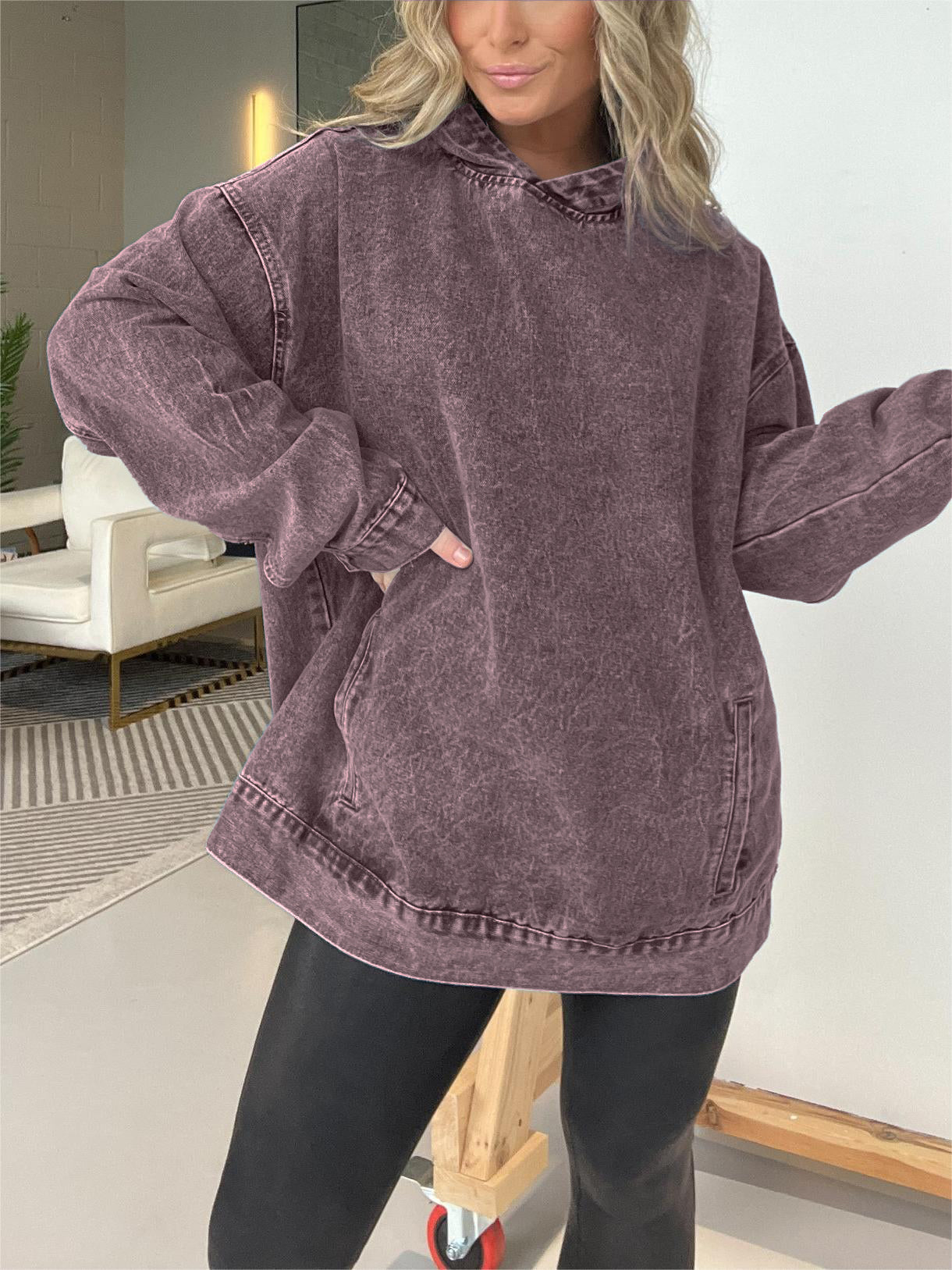 🔥🔥🔥🔥Denim Hooded Sweatshirt with Front Pockets (Buy 2 Free Shipping)