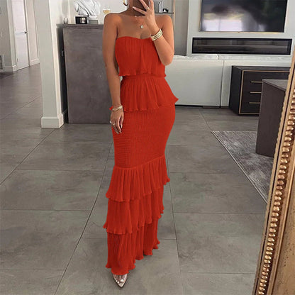 Pleated Ruffle Maxi Dress