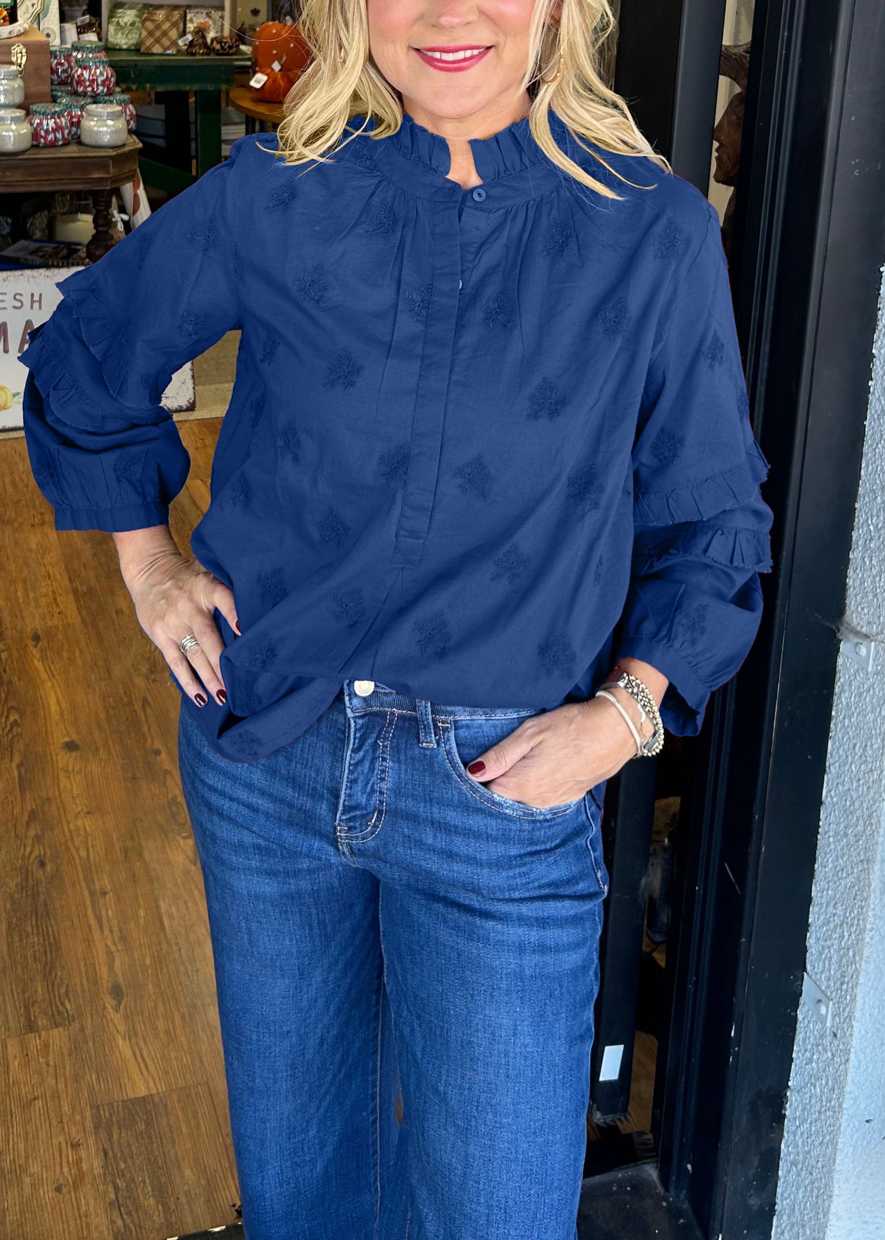 Women's Strawberry Print Ruffle Sleeve Shirt (Buy 2 Free Shipping)