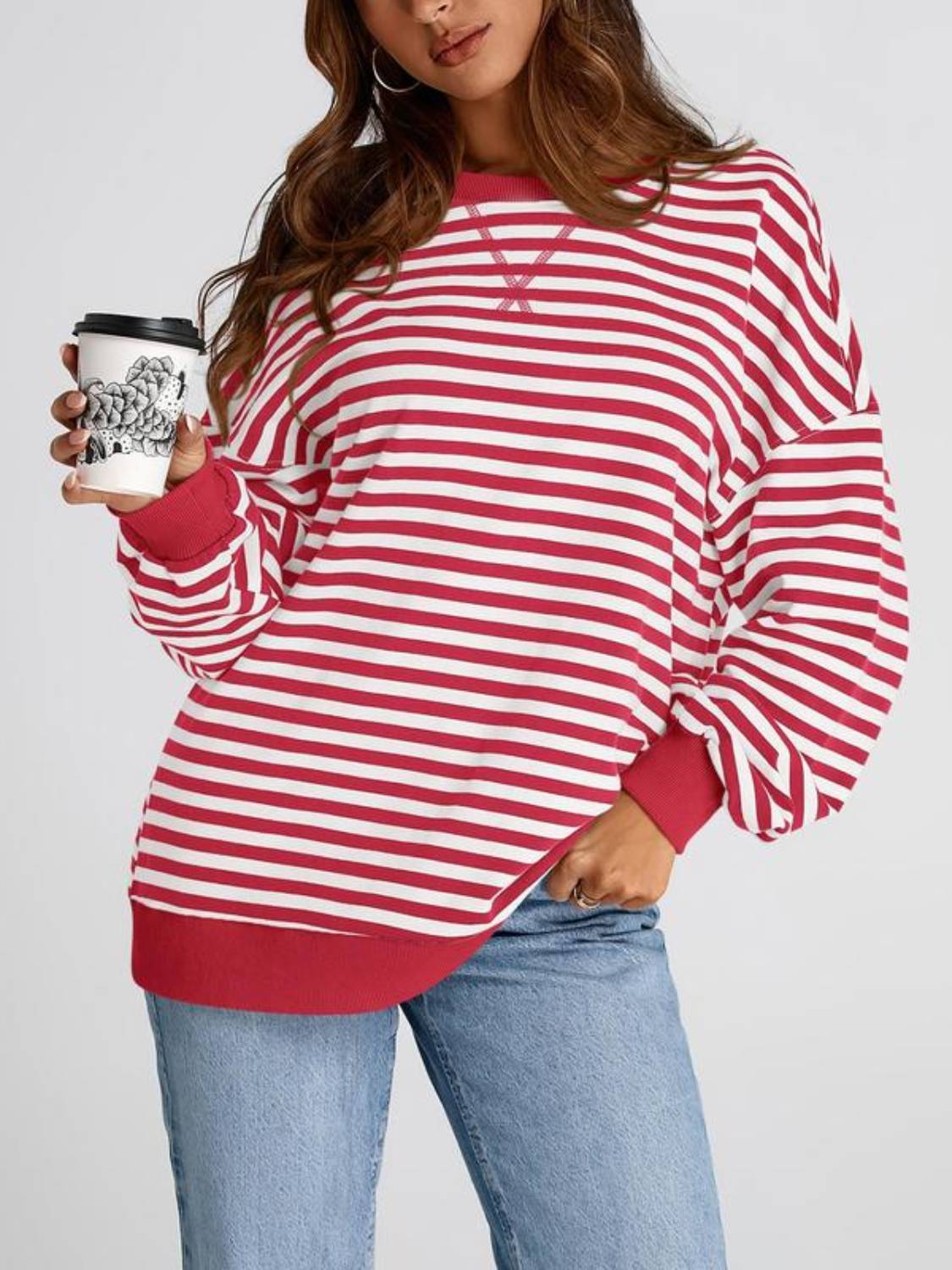 Oversized Striped Color Block Sweatshirt