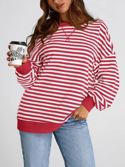 Oversized Striped Color Block Sweatshirt