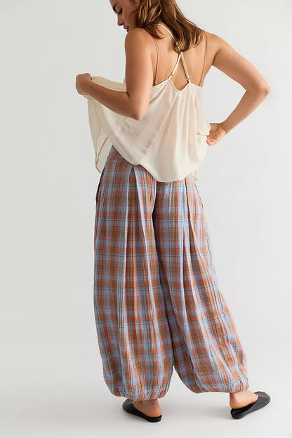 Boho Relaxed Fit Plaid Balloon Pants