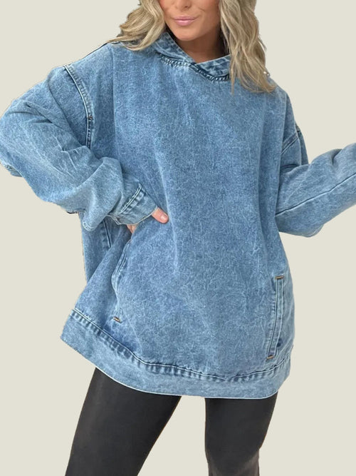 🔥🔥🔥🔥Denim Hooded Sweatshirt with Front Pockets (Buy 2 Free Shipping)