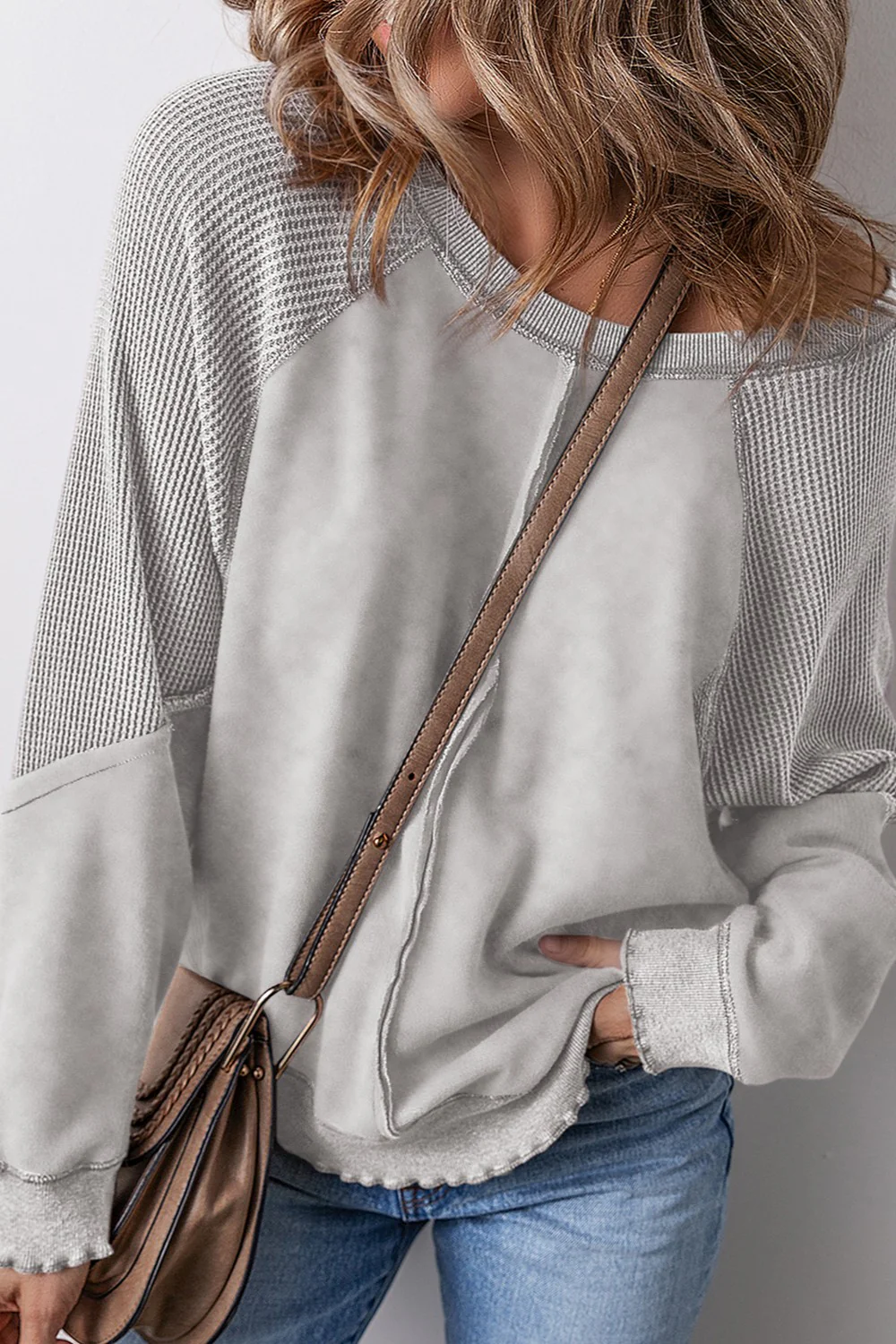 Women's  Reverse Seam Waffle Knit Sweatshirt (Buy 2 Free Shipping)