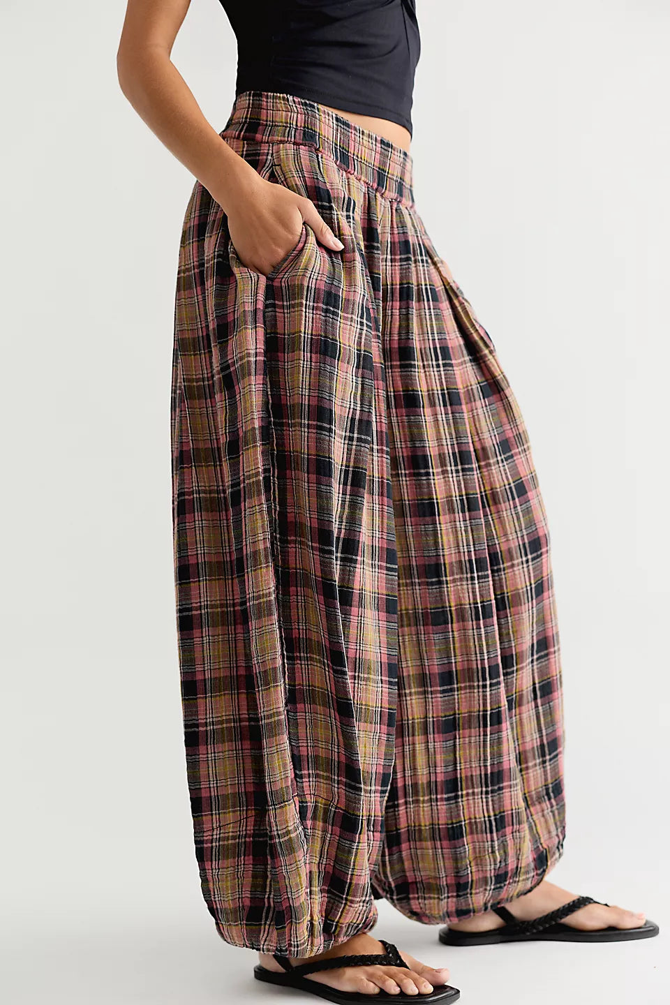 Boho Relaxed Fit Plaid Balloon Pants