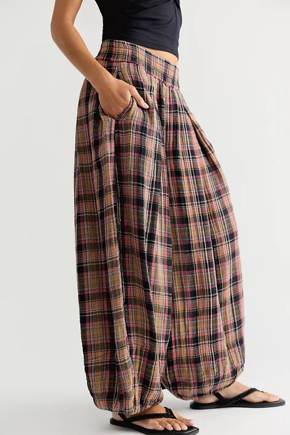Boho Relaxed Fit Plaid Balloon Pants