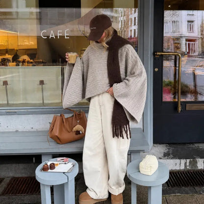 Women's soft chunky knit turtleneck cape