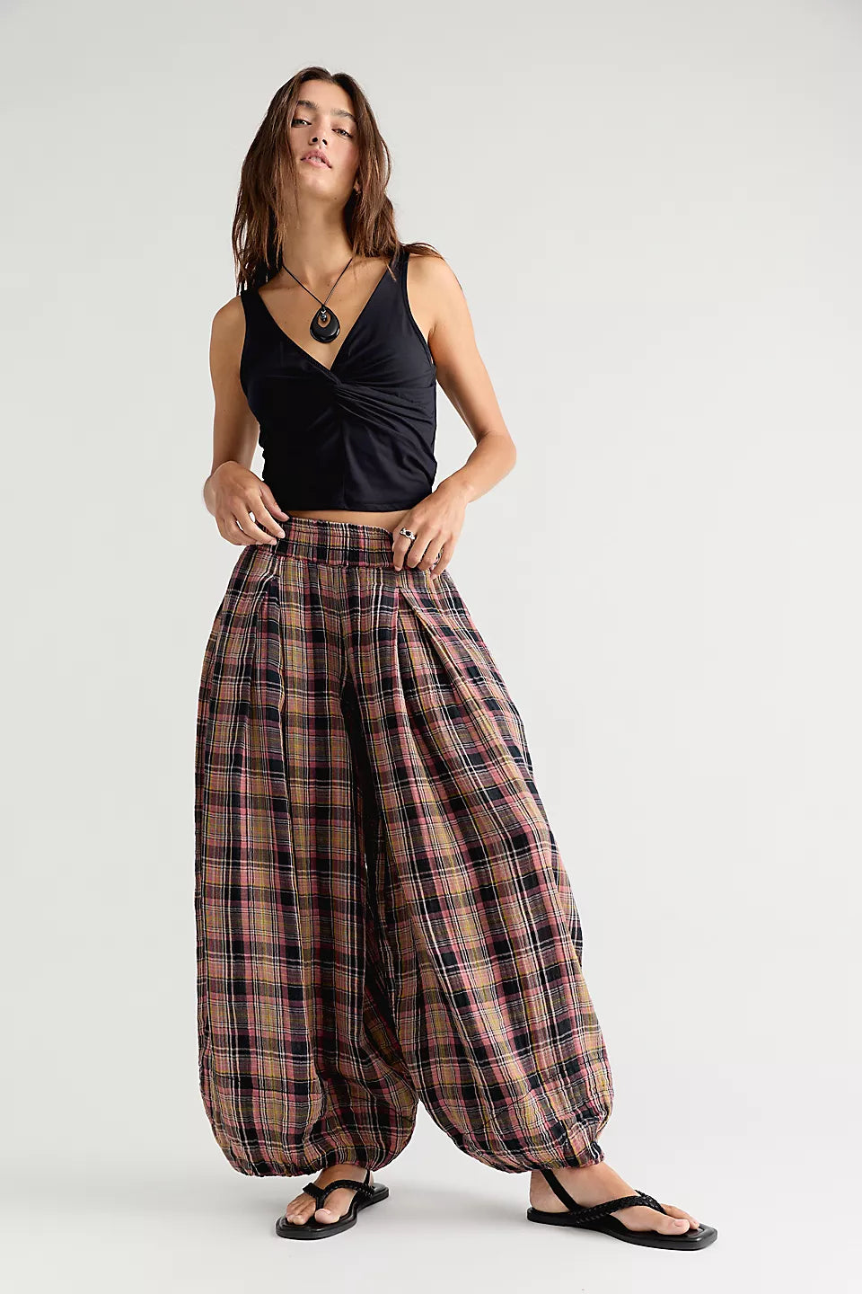 Boho Relaxed Fit Plaid Balloon Pants
