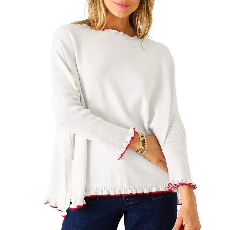 Ruffle Trim Knit Sweater