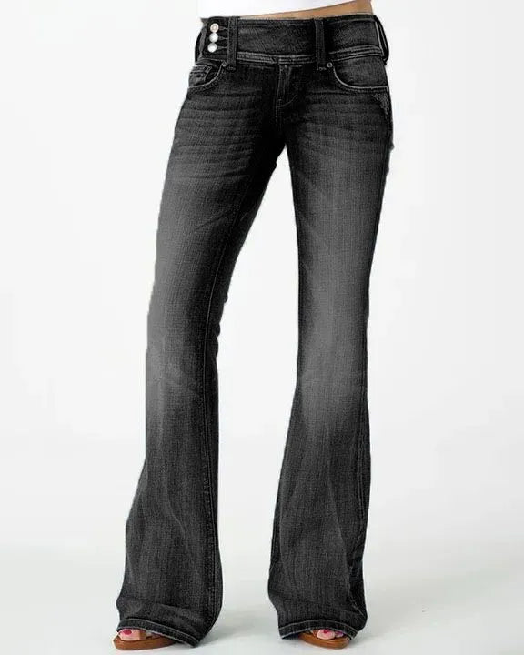 VINTAGE BUTTON SIDE DESIGN MID WAIST STRETCH FLARE JEANS(Buy 2 Free Shipping)
