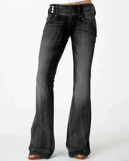 VINTAGE BUTTON SIDE DESIGN MID WAIST STRETCH FLARE JEANS(Buy 2 Free Shipping)