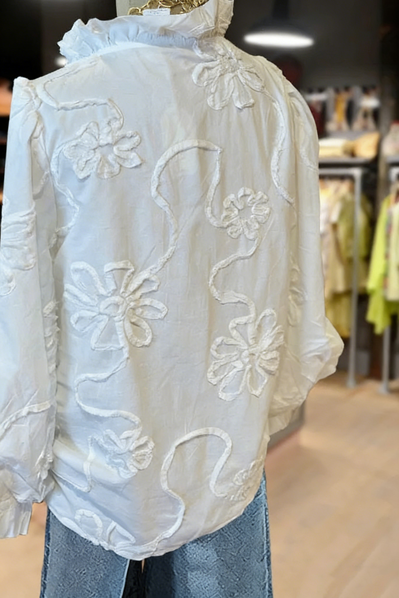 🔥🔥🔥🔥Embroidered Flower Ruffle Neck Puff Sleeve Top(BUY 2 FREE SHIPPING)