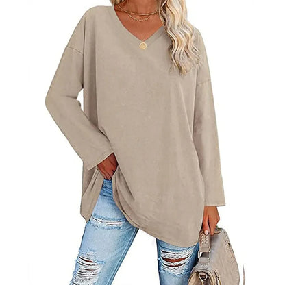 HOT SALE-WOMENS LOOSE FASHION V-NECK TOP SHORT & LONG OPTION