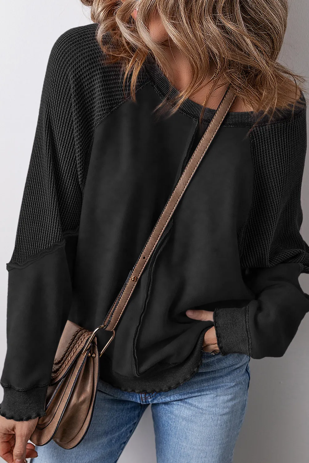 Women's  Reverse Seam Waffle Knit Sweatshirt (Buy 2 Free Shipping)