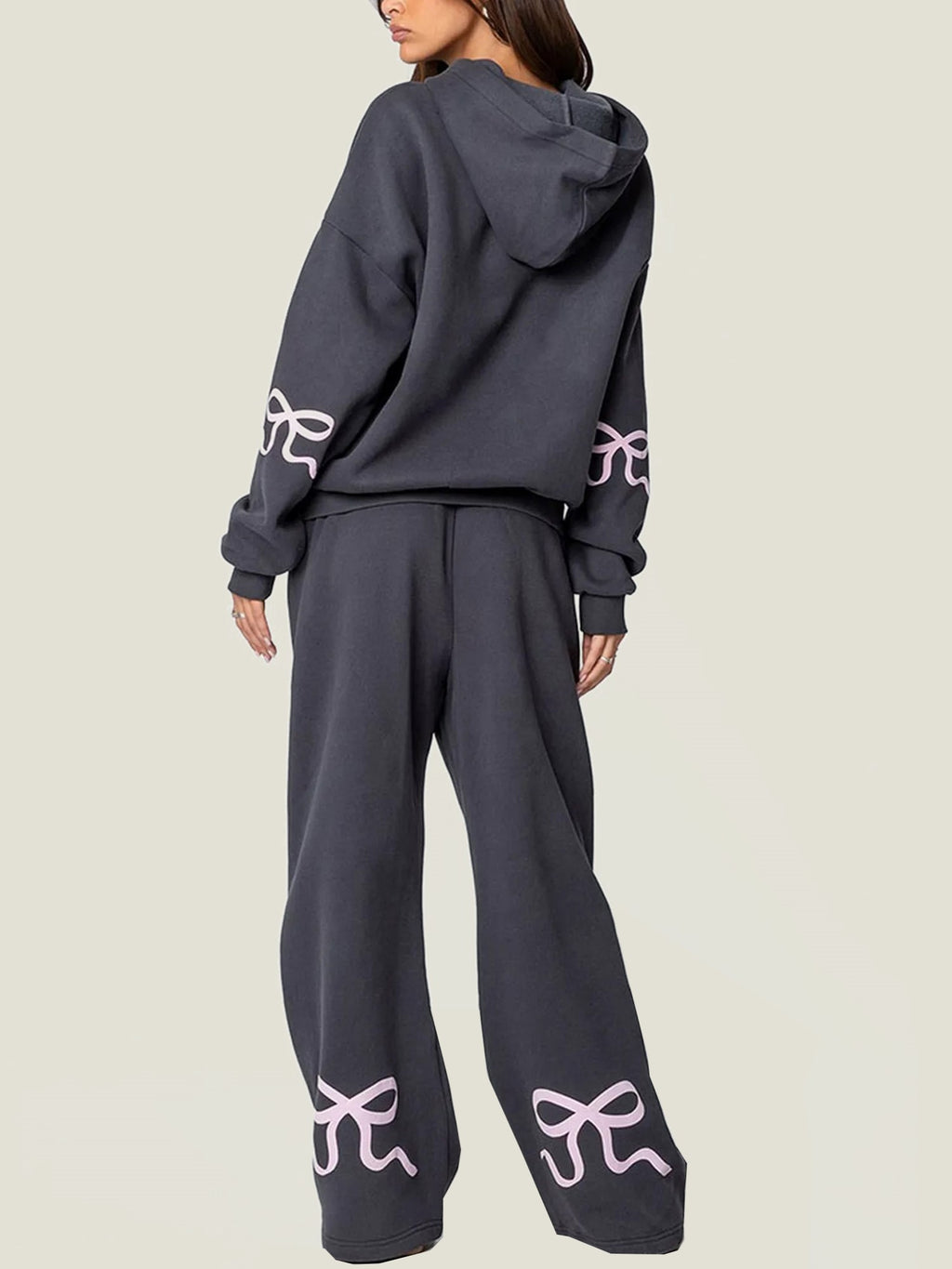 Women's Bow Detail Hoodie Sweat Set (Buy 2 Free Shipping)