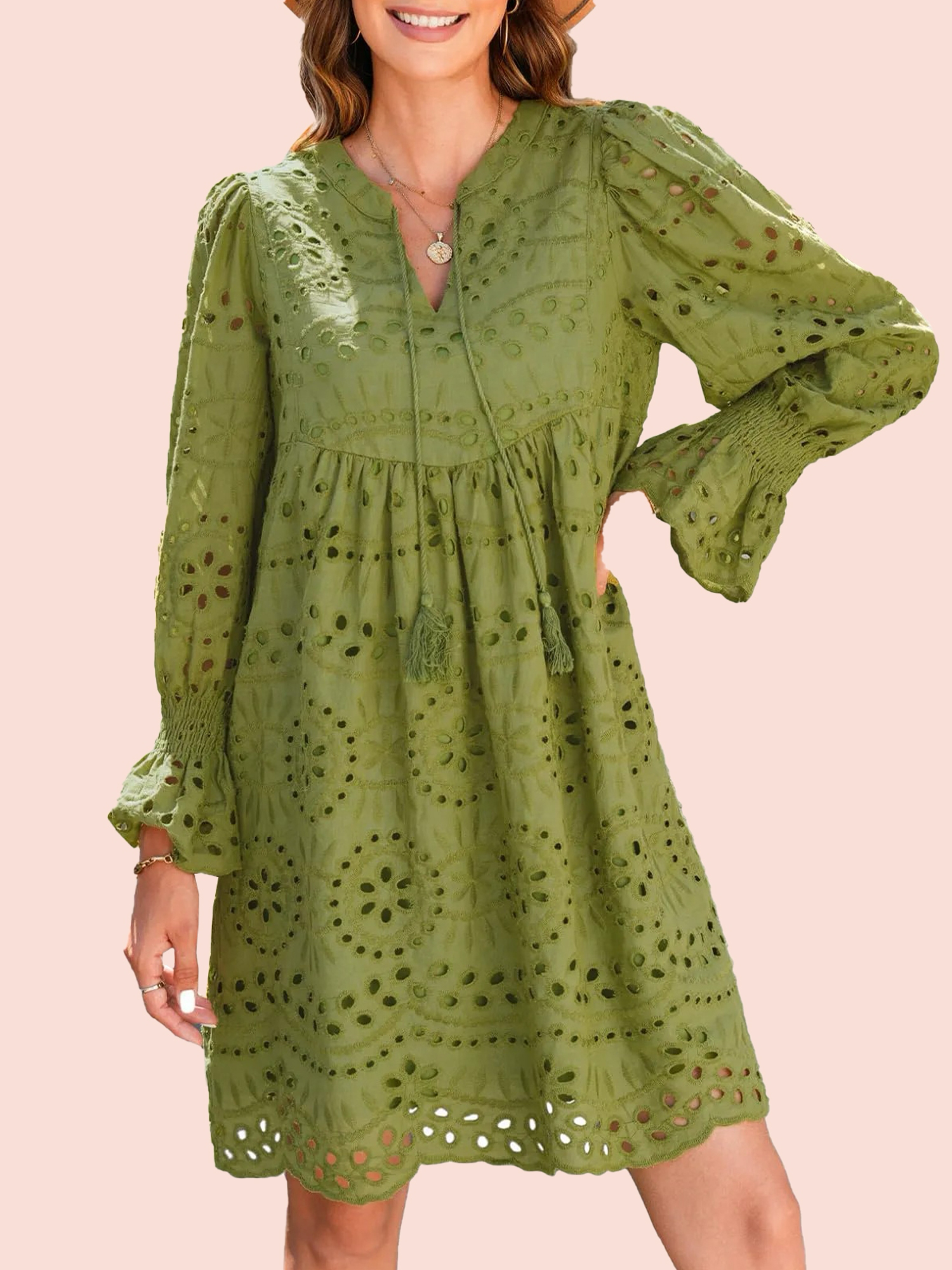Women¡¯s V Neck Eyelet Lace Dress (Buy 2 Free Shipping)
