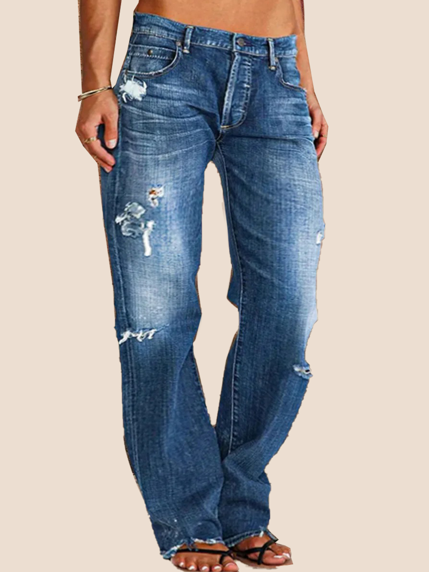 🔥🔥🔥🔥Ripped Low Waist Straight Leg Jeans(Buy 2 Free Shipping)