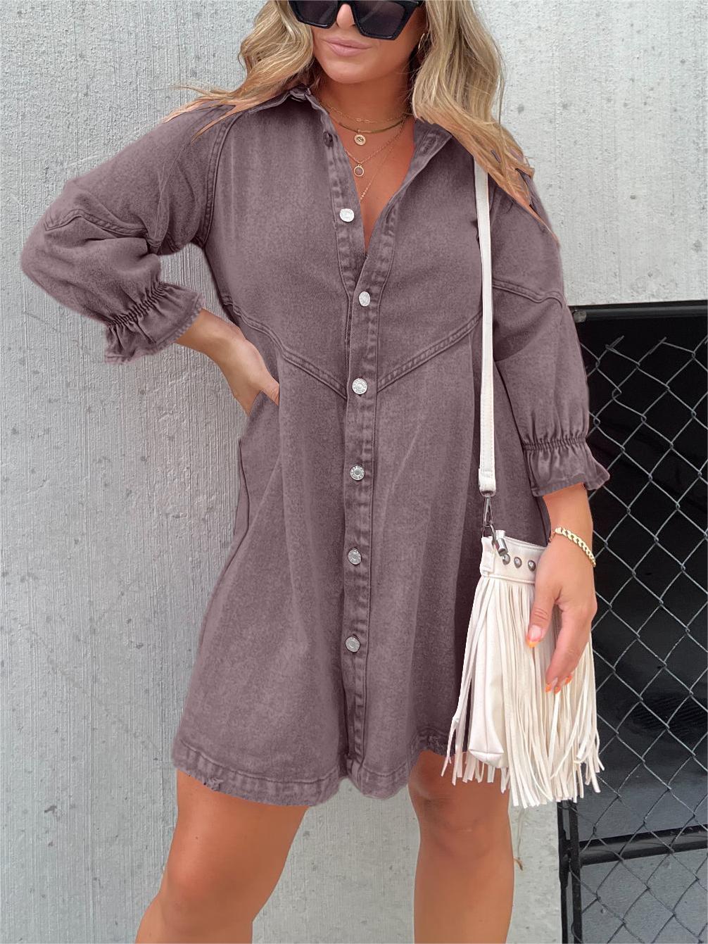 ✨Women's Washed Denim Puff Sleeve Dress (Buy 2 Free Shipping)