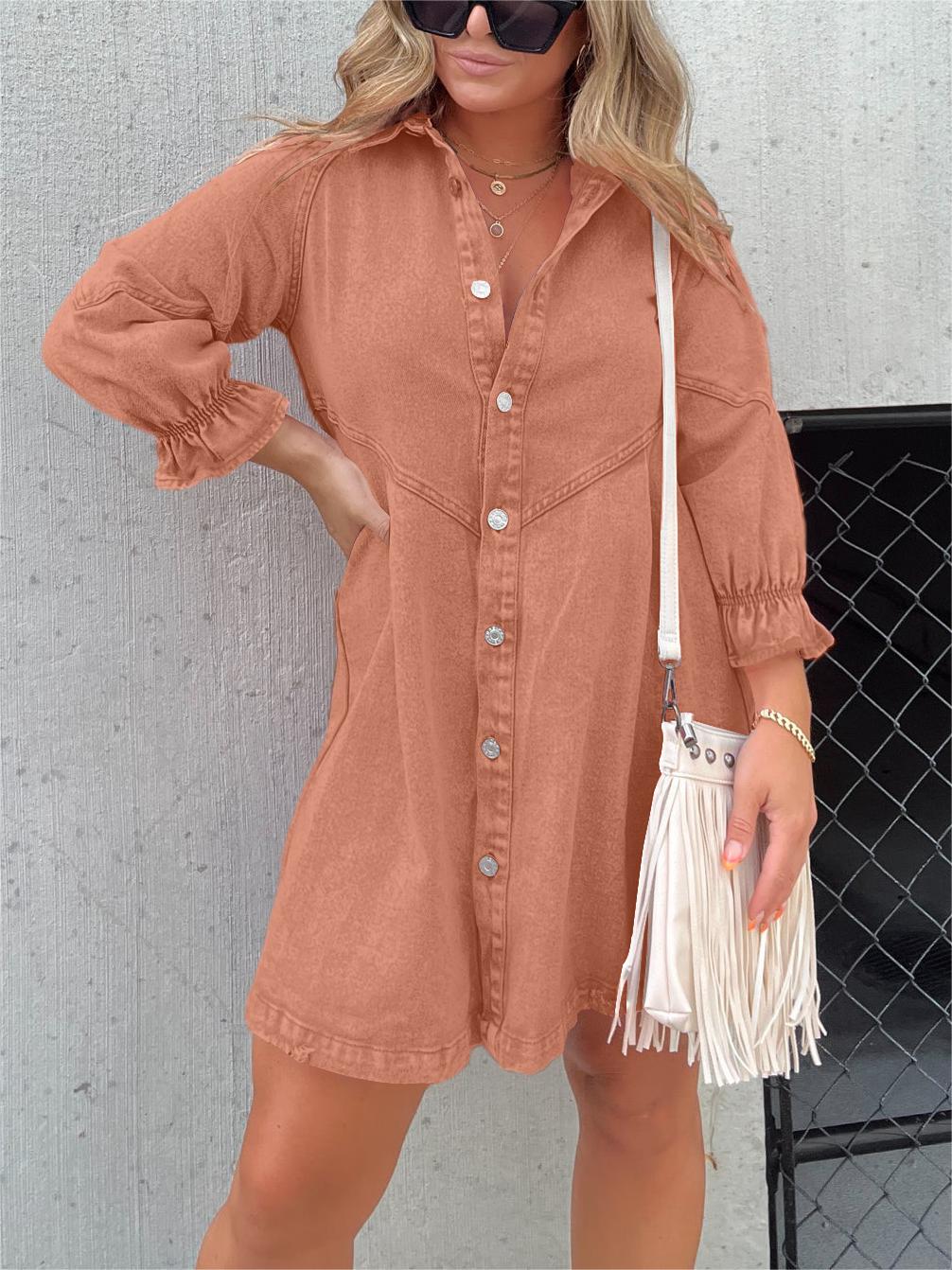 Women's Washed Denim Puff Sleeve Dress (Buy 2 Free Shipping)