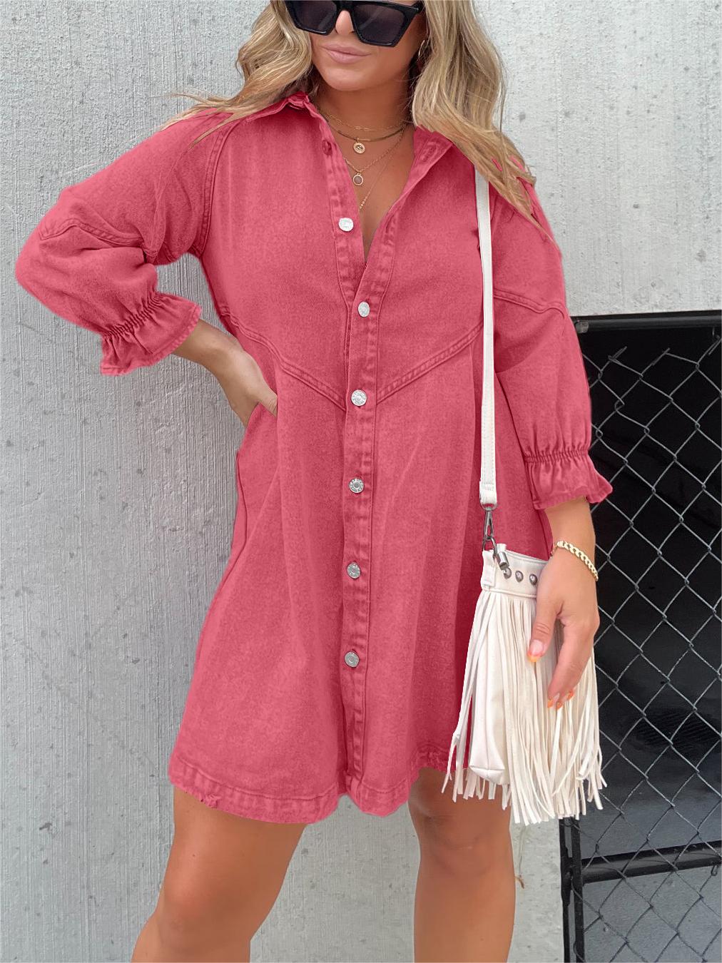 ✨Women's Washed Denim Puff Sleeve Dress (Buy 2 Free Shipping)