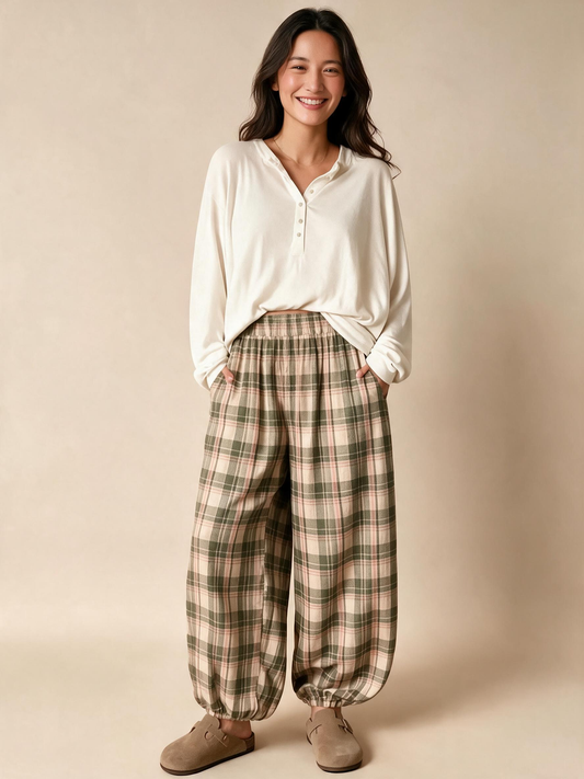 Boho Relaxed Fit Plaid Balloon Pants
