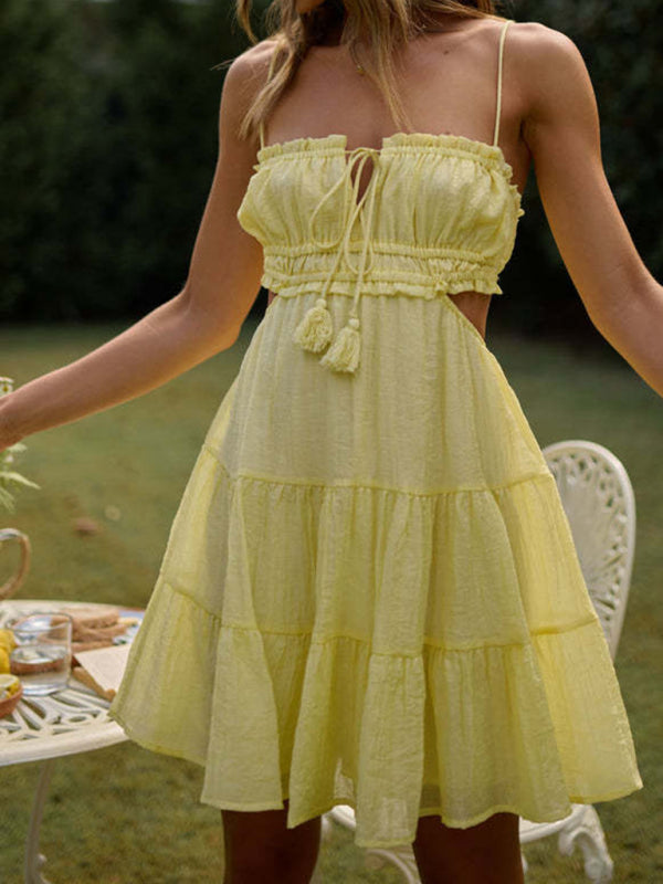 SpaghettiStrap Hollow Lace BacklessSwing Mini Dress（BUY 2 FREE SHIPPING)