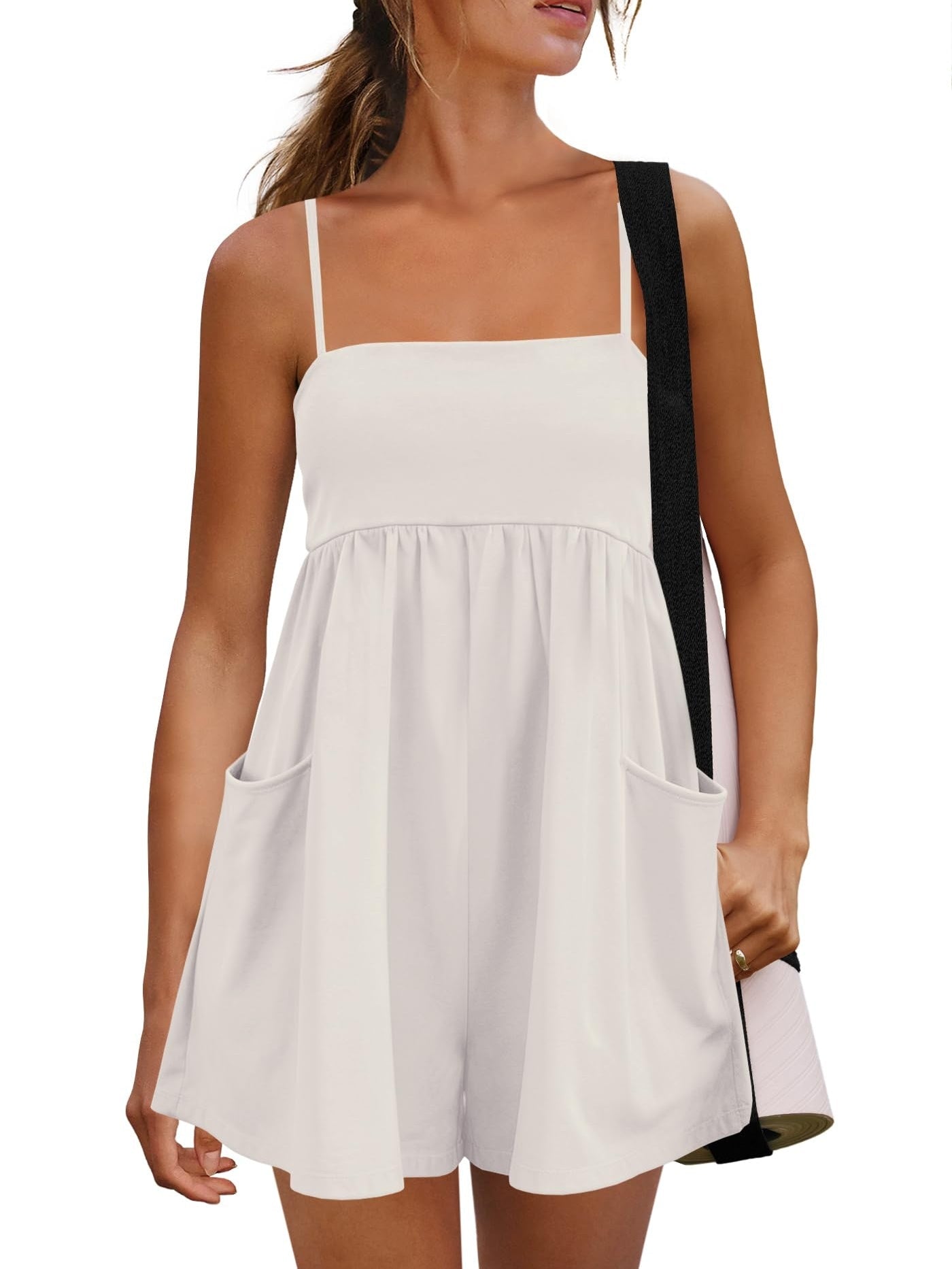 Women's Summer Sleeveless Strappy Athletic Romper-with Pocket