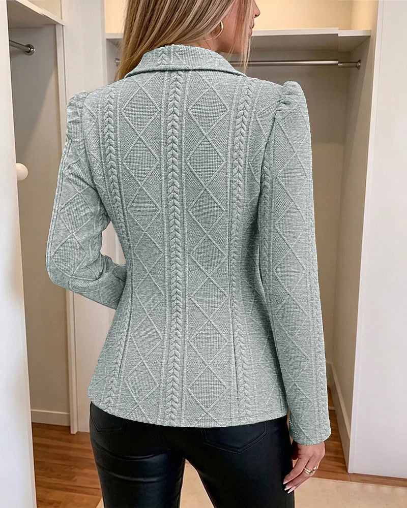 Women Lapel Collar Quilted Pattern Bodycon Blazer
