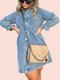 Women's Washed Denim Puff Sleeve Dress (Buy 2 Free Shipping)