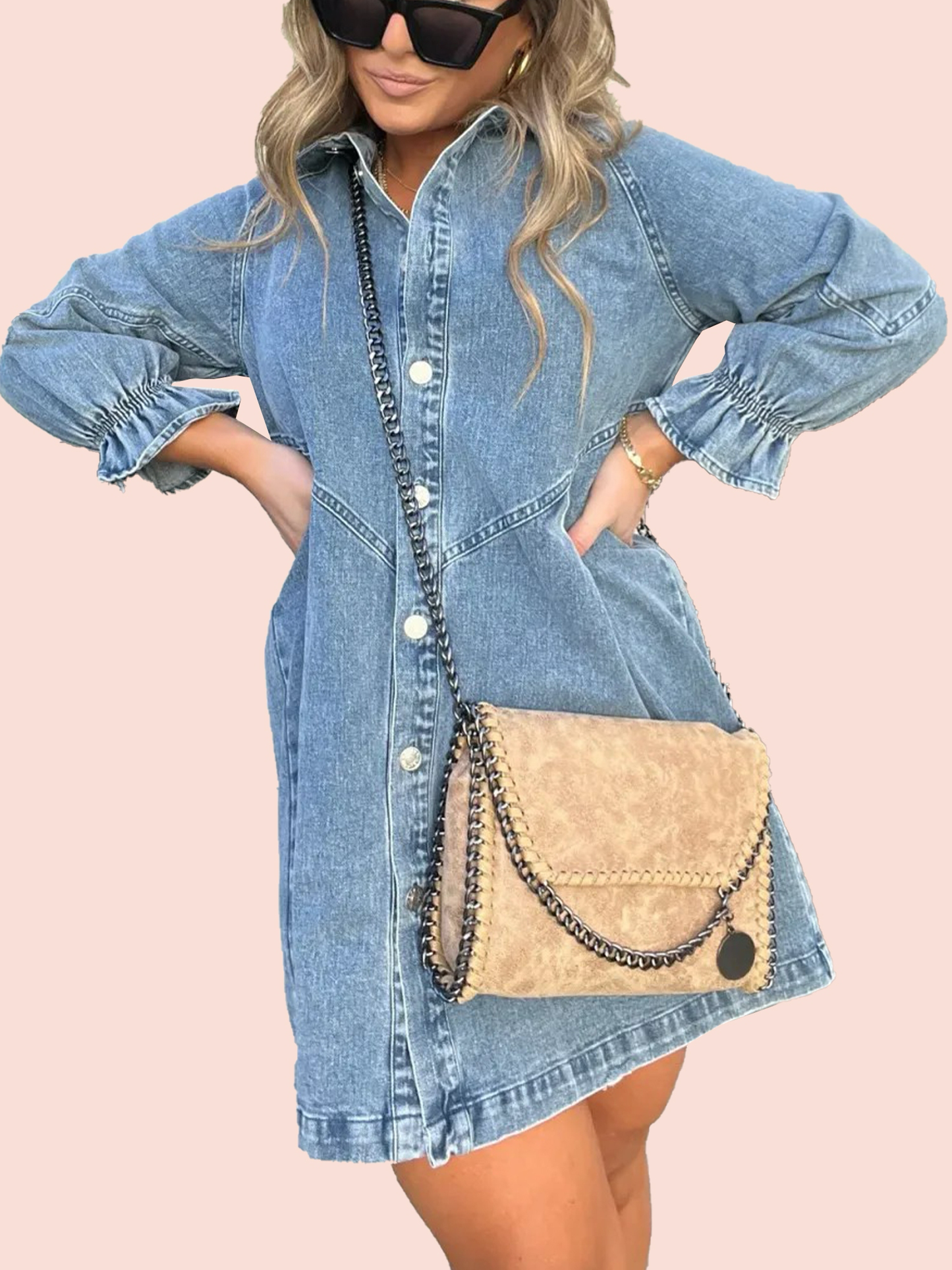 ✨Women's Washed Denim Puff Sleeve Dress (Buy 2 Free Shipping)