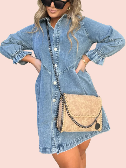 ✨Women's Washed Denim Puff Sleeve Dress (Buy 2 Free Shipping)