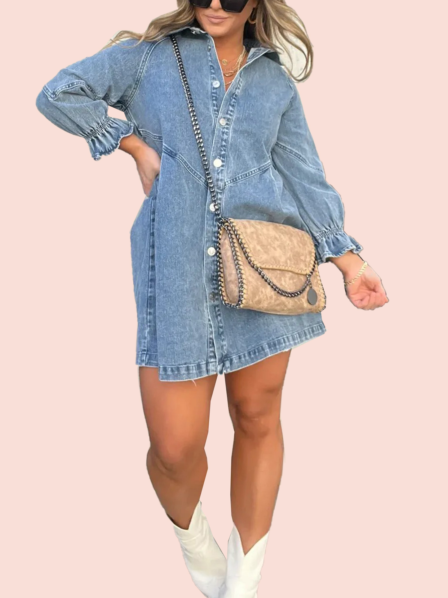 ✨Women's Washed Denim Puff Sleeve Dress (Buy 2 Free Shipping)