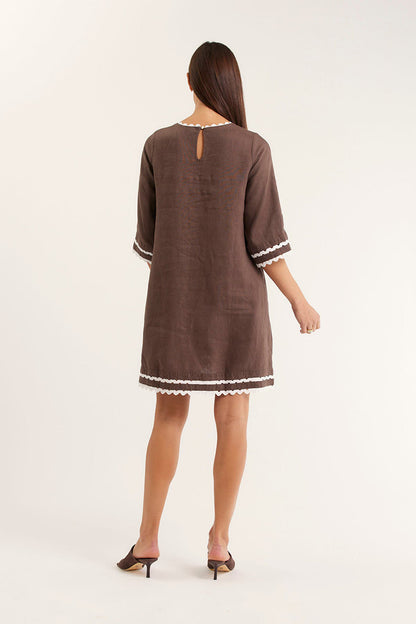Lace-trimmed short-sleeved loose dress（BUY 2 FREE SHIPPING)