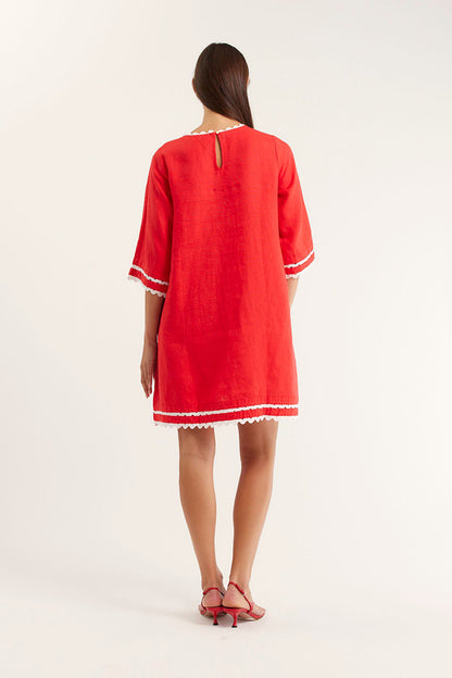 Lace-trimmed short-sleeved loose dress（BUY 2 FREE SHIPPING)