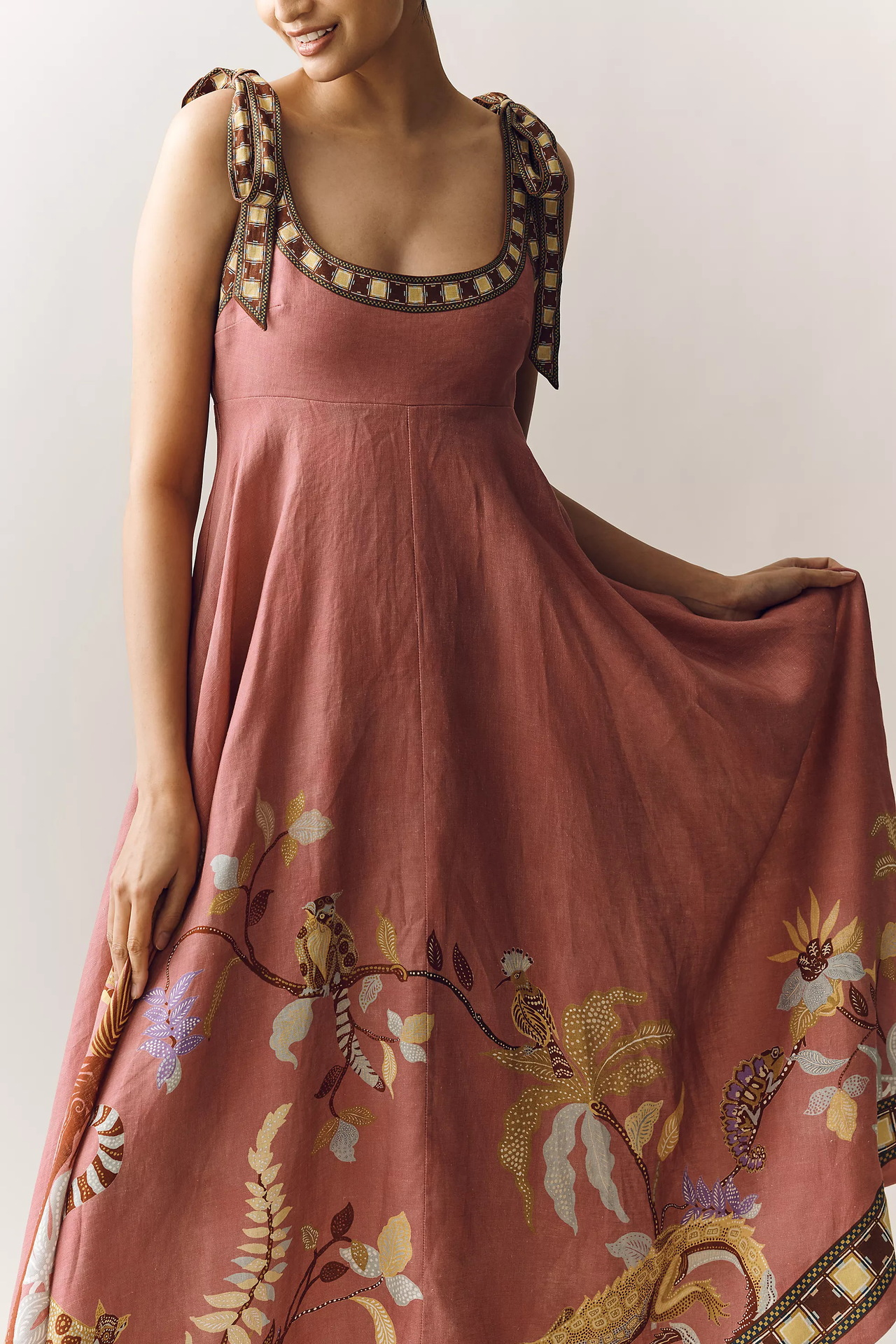 Women's Tie Strap Boho Floral Maxi Dress
