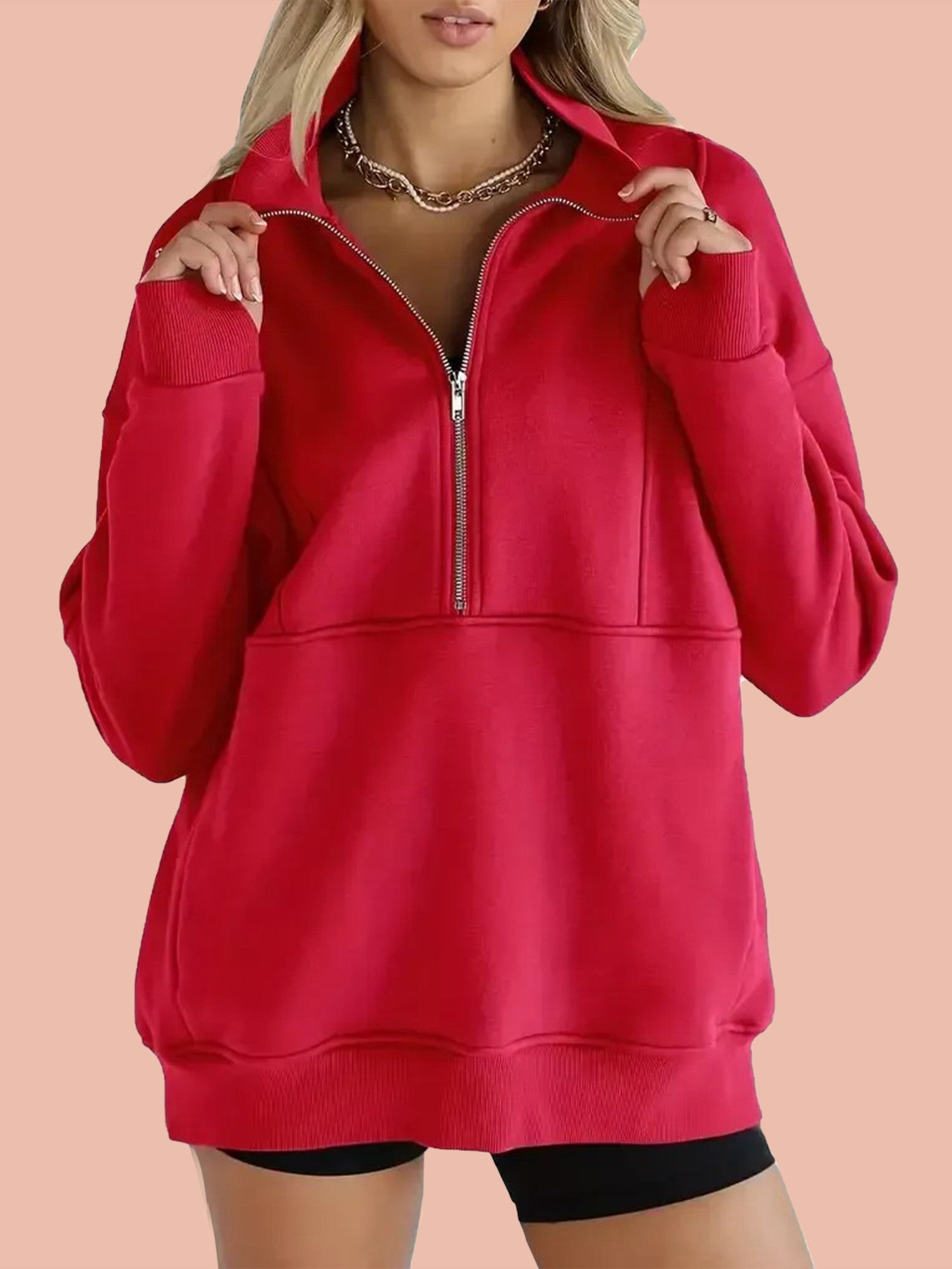 Women's Half Zip Oversized Sweatshirt with Pockerts (Buy 2 Free Shipping)